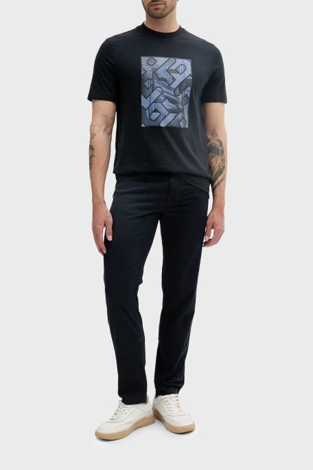 Boss % 100 Pamuk Regular Fit Bisiklet Yaka Desenli Erkek T Shirt 50538438 404 LACİVERT - Boss (1)