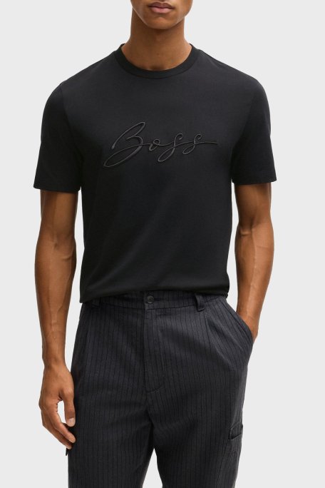 Boss % 100 Pamuk Regular Fit Bisiklet Yaka Logolu Erkek T Shirt 50531309 001 SİYAH - Boss