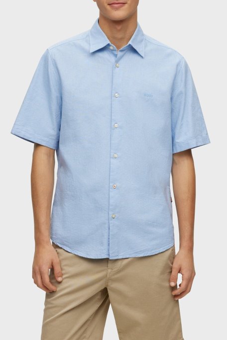 Boss % 100 Pamuk Regular Fit Kısa Kollu Kent Yaka Erkek Gömlek 50489351 460 MAVİ - Boss