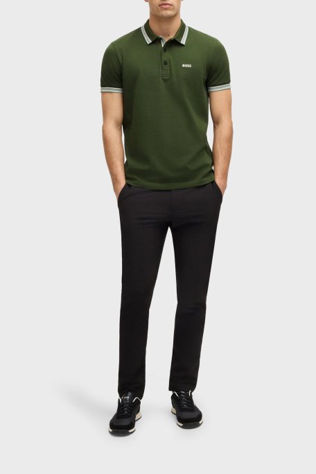Boss % 100 Pamuk Regular Fit Şerit Detaylı Düğmeli Erkek Polo Yaka T Shirt 50469055 355 YEŞİL - Boss (1)