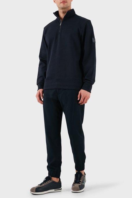 Boss % 100 Pamuk Regular Fit Yarım Fermuarlı Dik Yaka Erkek Sweat 50524999 404 LACİVERT - Boss (1)