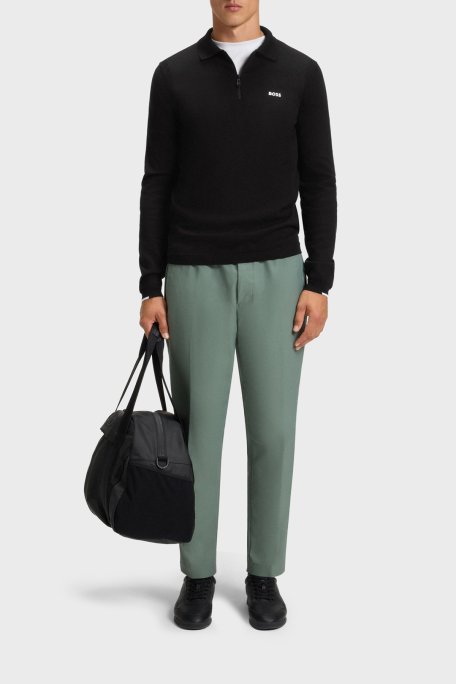 Boss % 100 Pamuk Regular Fit Yarm Fermuarlı Erkek Polo Yaka Kazak 50551688 001 SİYAH - Boss (1)