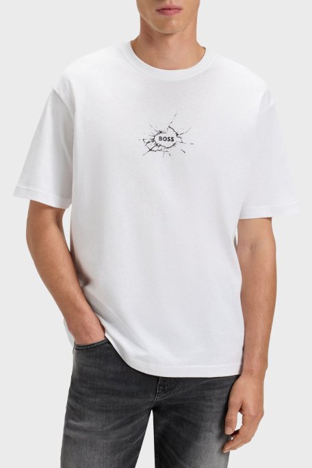 Boss % 100 Pamuk Relaxed Fit Bisiklet Yaka Logolu Erkek T Shirt 50546370 100 BEYAZ - Boss