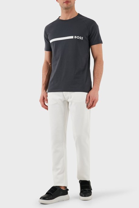 Boss % 100 Pamuk Slim Fit Bisiklet Yaka Logolu Erkek T Shirt 50517970 011 ANTRASİT - Boss (1)