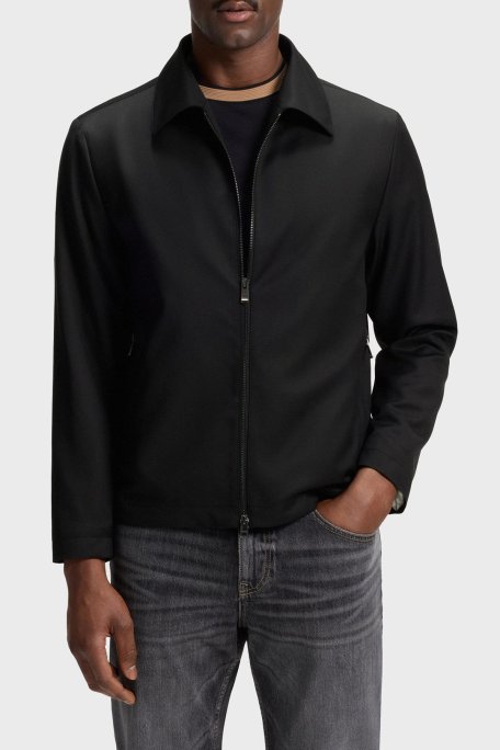 Boss % 100 Yün Slim Fit Yaka Fermuarlı Erkek Ceket 50545898 001 SİYAH - Boss