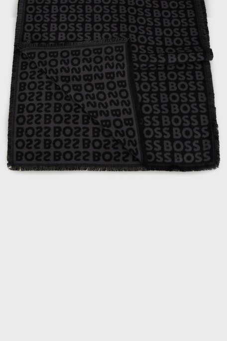 Boss 41 x 185 cm Logolu Çift Taraflı Erkek Şal 50518661 001 SİYAH - Boss (1)