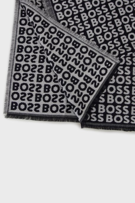 Boss 41 x 185 cm Logolu Çift Taraflı Erkek Şal 50518661 405 LACİVERT - Boss (1)