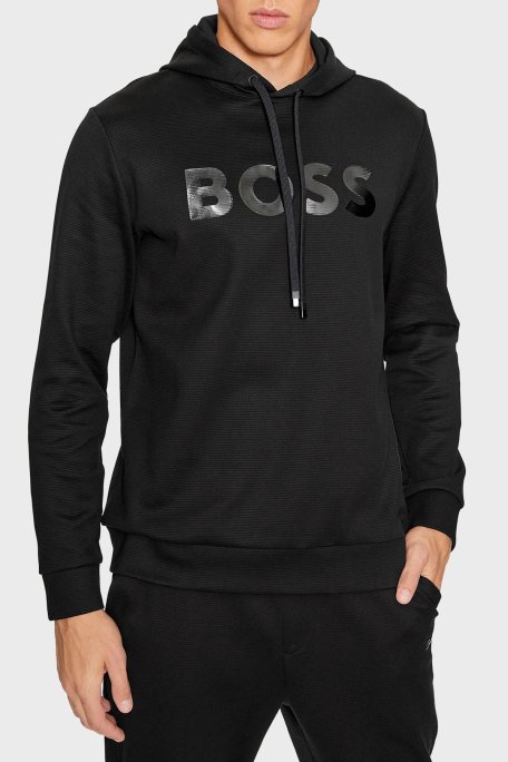 Boss Ayna Efektli Logolu Kapüşonlu Pamuklu Relaxed Fit Erkek Sweat 50501222 001 SİYAH - Boss