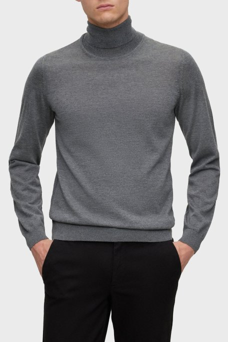 Boss Balıkçı Yaka % 100 Yünlü Slim Fit Erkek Kazak 50468262 002 ANTRASİT - Boss