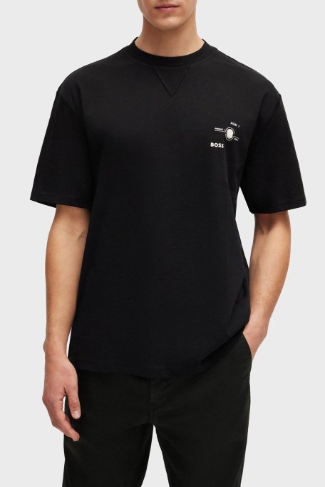 Boss Baskılı % 100 Pamuk Oversize Fit Bisiklet Yaka Erkek T Shirt 50510218 001 SİYAH - Boss