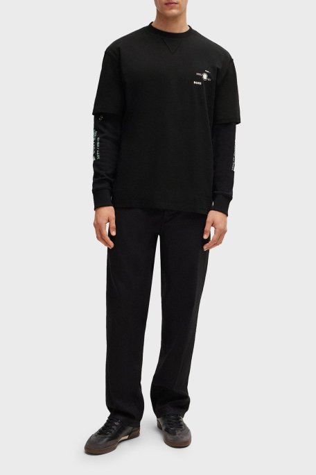 Boss Baskılı % 100 Pamuk Oversize Fit Bisiklet Yaka Erkek T Shirt 50510218 001 SİYAH - Boss (1)