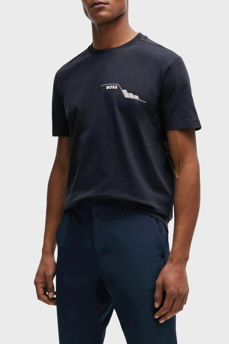 Boss Baskılı % 100 Pamuk Regular Fit Bisiklet Yaka Erkek T Shirt 50506358 402 LACİVERT - Boss