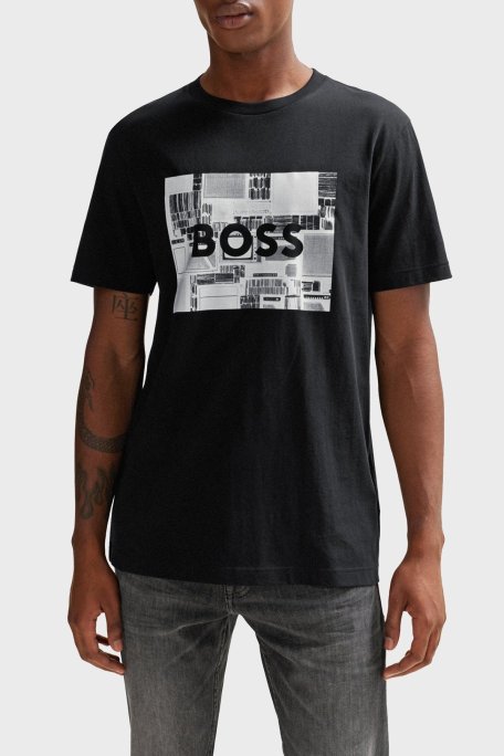 Boss Baskılı % 100 Pamuk Regular Fit Bisiklet Yaka Erkek T Shirt 50510009 001 SİYAH - Boss