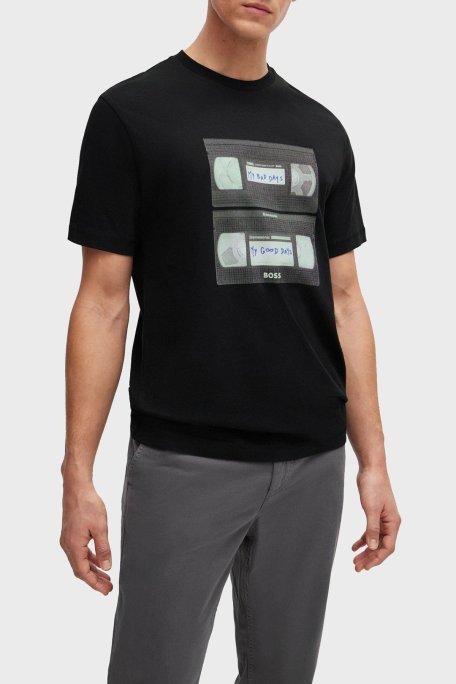 Boss Baskılı % 100 Pamuk Regular Fit Bisiklet Yaka Erkek T Shirt 50510021 002 SİYAH - Boss