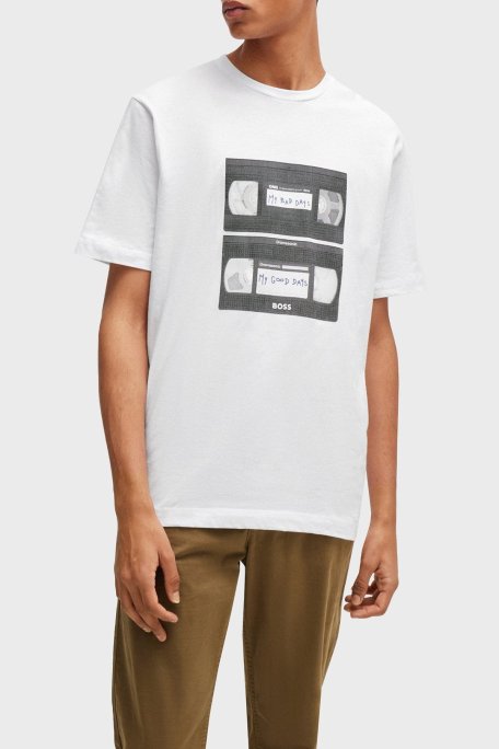 Boss Baskılı % 100 Pamuk Regular Fit Bisiklet Yaka Erkek T Shirt 50510021 100 BEYAZ - Boss