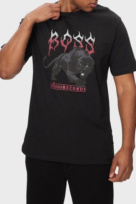 Boss Baskılı % 100 Pamuk Regular Fit Bisiklet Yaka Erkek T Shirt 50510223 001 SİYAH - Boss