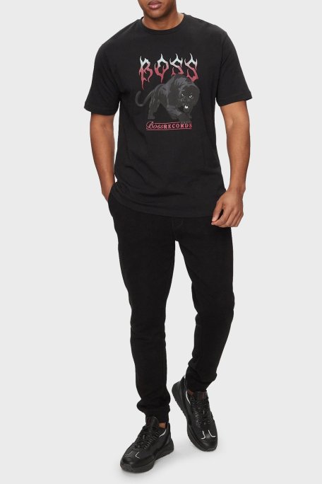 Boss Baskılı % 100 Pamuk Regular Fit Bisiklet Yaka Erkek T Shirt 50510223 001 SİYAH - Boss (1)