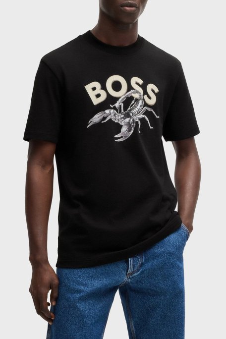 Boss Baskılı % 100 Pamuk Regular Fit Bisiklet Yaka Erkek T Shirt 50539196 001 SİYAH - Boss