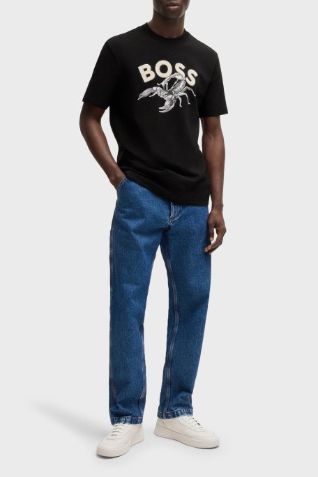 Boss Baskılı % 100 Pamuk Regular Fit Bisiklet Yaka Erkek T Shirt 50539196 001 SİYAH - Boss (1)