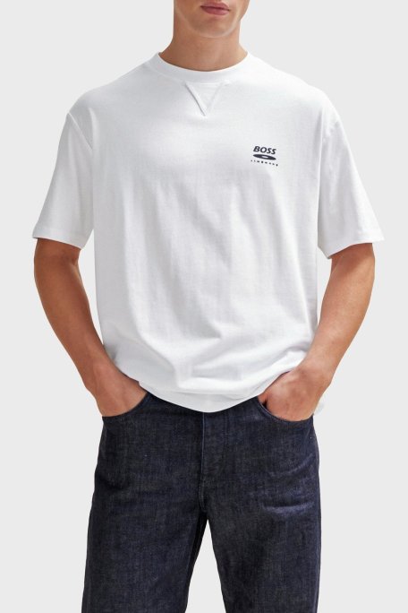 Boss Baskılı Pamuklu Oversize Fit Bisiklet Yaka Erkek T Shirt 50510218 100 BEYAZ - Boss