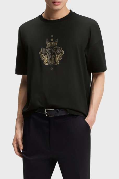 Boss Baskılı Pamuklu Regular Fit Bisiklet Yaka Erkek T Shirt 50565015 001 SİYAH - Boss