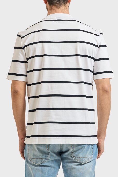 Boss Çizgil Pamuklu Regular Fit Bisiklet Yaka Erkek T Shirt 50555844 102 EKRU - Boss (1)