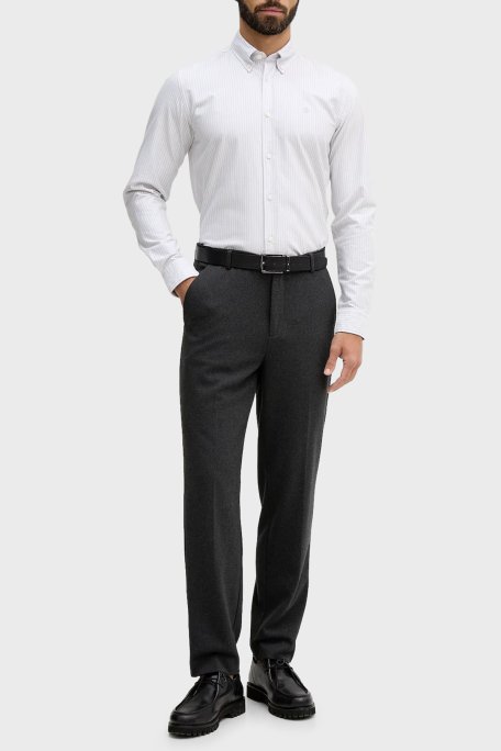 Boss Çizgili % 100 Pamuk Düğmeli Yaka Uzun Kollu Erkek Gömlek 50556069 531 MAVİ-BEYAZ - Boss (1)