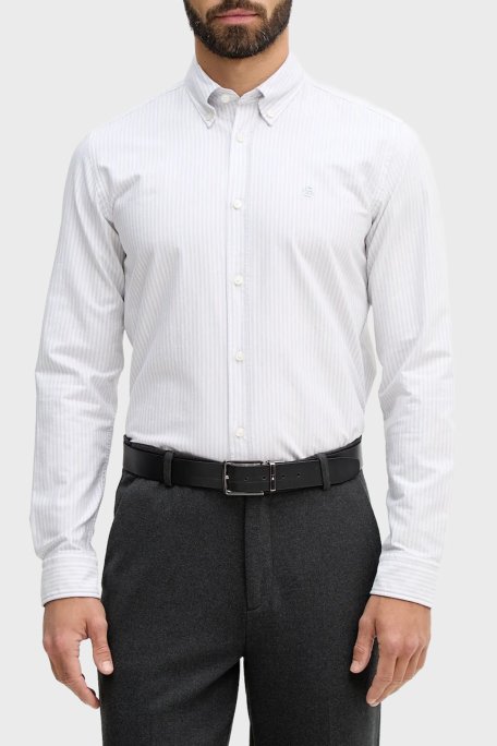 Boss Çizgili % 100 Pamuk Düğmeli Yaka Uzun Kollu Erkek Gömlek 50556069 531 MAVİ-BEYAZ - Boss