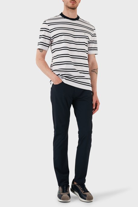 Boss Çizgili % 100 Pamuk Regular Fit Bisiklet Yaka Erkek T Shirt 50520298 405 LACİVERT - Boss (1)