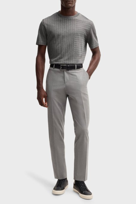 Boss Çizgili % 100 Pamuk Regular Fit Bisiklet Yaka Erkek T Shirt 50531315 030 GRİ - Boss (1)