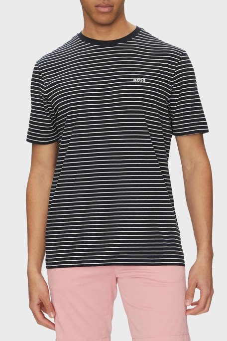 Boss Çizgili % 100 Pamuk Relaxed Fit Bisiklet Yaka Erkek T Shirt 50499334 100 SİYAH - Boss