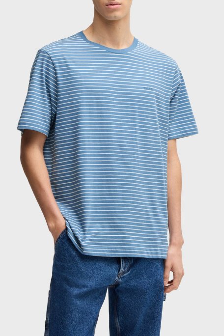 Boss Çizgili % 100 Pamuk Relaxed Fit Bisiklet Yaka Erkek T Shirt 50499334 462 MAVİ - Boss