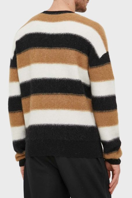 Boss Çizgili Bisiklet Yaka Yün Karışımlı Regular Fit Erkek Kazak 50500683 001 Siyah-Beyaz-Taba - Boss (1)