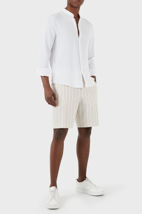 Boss Çizgili Keten Karışımlı Regular Fit Erkek Short 50514656 255 BEJ - Boss