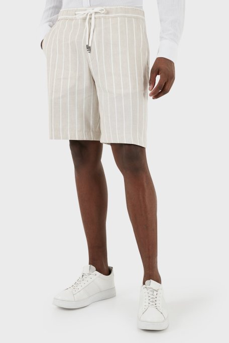 Boss Çizgili Keten Karışımlı Regular Fit Erkek Short 50514656 255 BEJ - Boss (1)