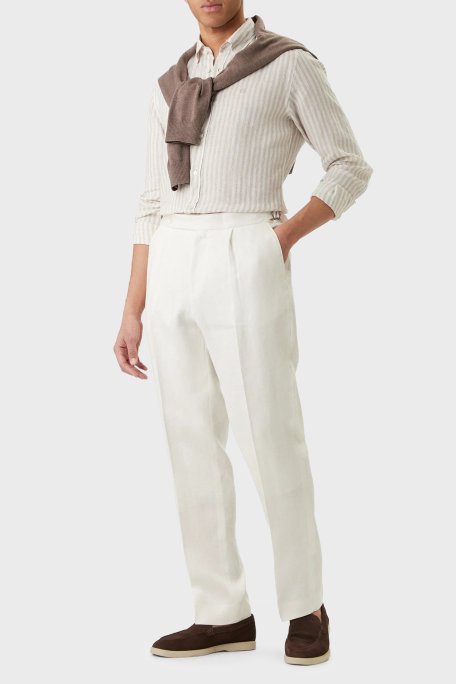 Boss Çizgili Regular Fit Klasik Yaka Uzun Kollu Keten Erkek Gömlek 50560595 286 BEJ - Boss (1)