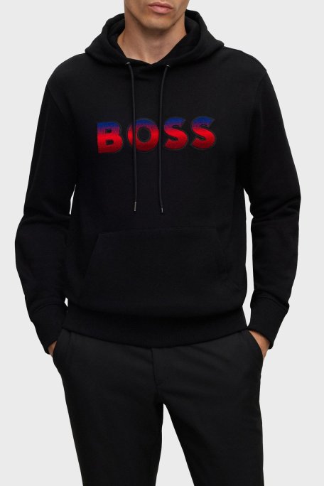 Boss Degrade Logolu Pamuklu Kapüşonlu Regular Fit Erkek Sweat 50499560 001 SİYAH - Boss