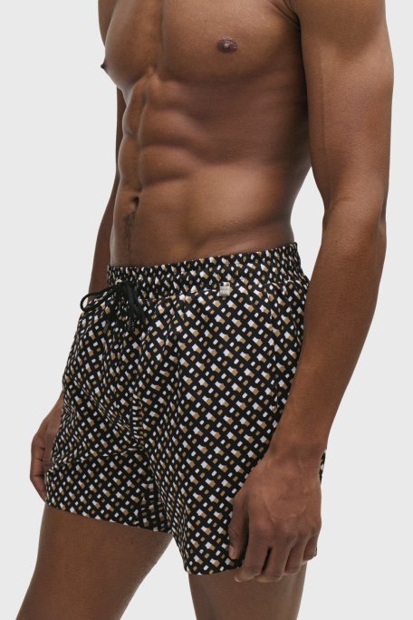 Boss Deniz Şortu Monogram Baskılı Tamamı Astarlı Hızlı Kuruyan Erkek Mayo Short 50515720 004 SİYAH - Boss (1)