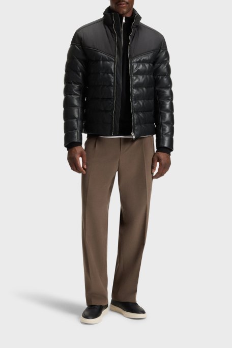 Boss Deri Regular Fit Dik Yaka Kapitoneli Şişme Erkek Mont 50547672 001 SİYAH - Boss (1)