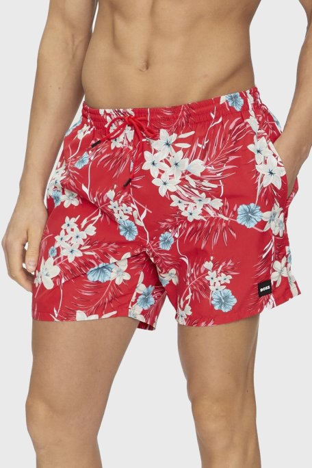 Boss Desenli Belden Bağlamalı Cepli Erkek Mayo Short 50508844 627 KIRMIZI - Boss