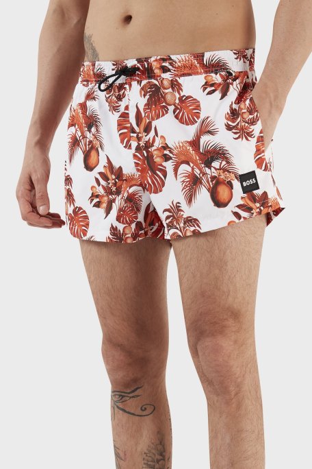 Boss Desenli Deniz Şortu Çabuk Kuruyan Erkek Mayo Short 50469328 100 BEYAZ - Boss (1)