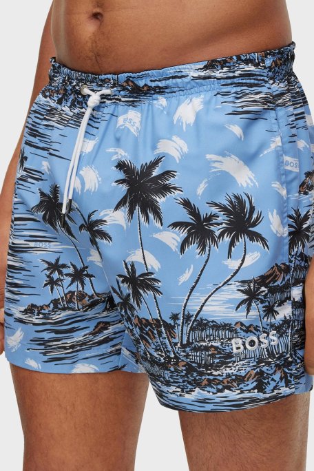 Boss Desenli Deniz Şortu Çabuk Kuruyan Erkek Mayo Short 50469489 492 MAVİ - Boss (1)