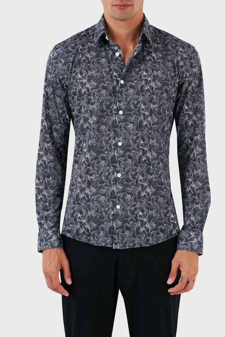 Boss Desenli Pamuklu Slim Fit Erkek Gömlek 50497152 477 AÇIK MAVİ - Boss