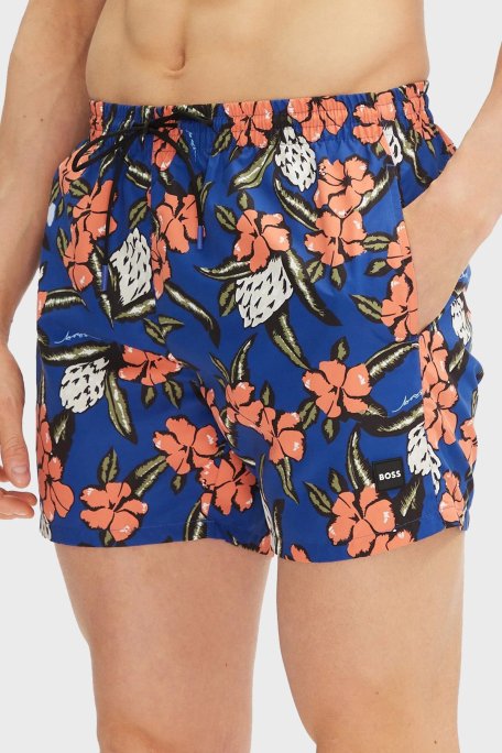 Boss Desenli Regular Fit Cepli Mayo Erkek Short 50508844 427 MAVİ-TURUNCU - Boss
