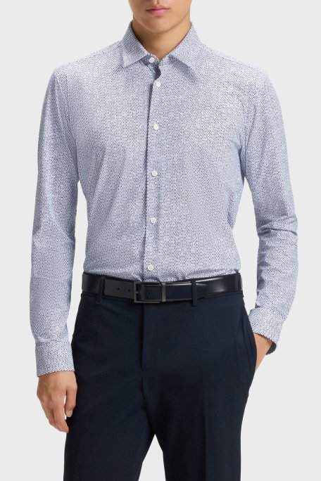 Boss Desenli Slim Fit Streç Uzun Kollu Erkek Gömlek 50545269 410 BEYAZ-LACİVERT - Boss
