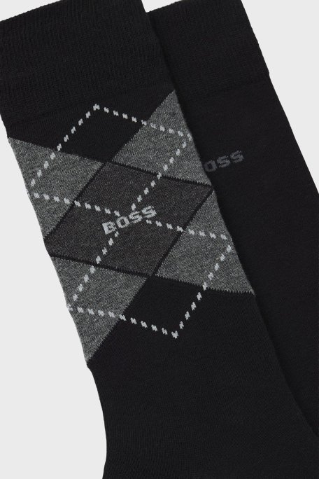Boss Desenli Streç Pamuklu Uzun 2 Pack Erkek Çorap 50478352 001 SİYAH - Boss (1)