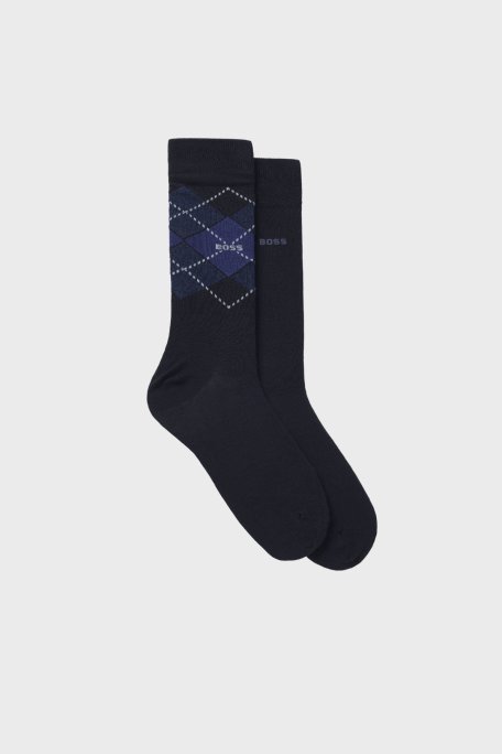 Boss Desenli Streç Pamuklu Uzun 2 Pack Erkek Çorap 50478352 403 LACİVERT - Boss