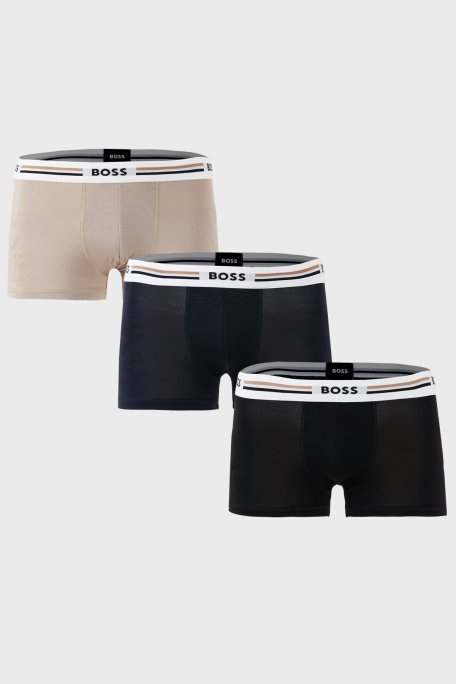 Boss Esnek Bel Bantlı 3 Pack Erkek Boxer 50492200 981 Siyah-Bej-Lacivert - Boss
