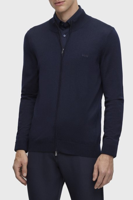 Boss Fermuarlı Regular Fit % 100 Yün Erkek Hırka 50476347 404 LACİVERT - Boss