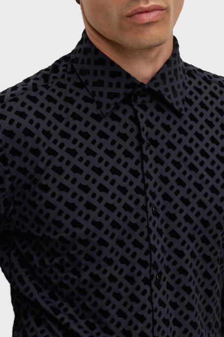 Boss Flok Baskılı Monogramlı Slim Fit Erkek Gömlek 50502906 001 SİYAH - Boss (1)